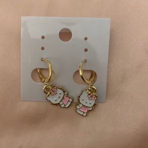Pink and gold hello kitty earrings